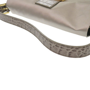 新品同様 フェンディ マンマバケット 8BR600 TG2 サテン/レザー グレージュ ハンドバッグ ベージュ 0114【中古】FENDI