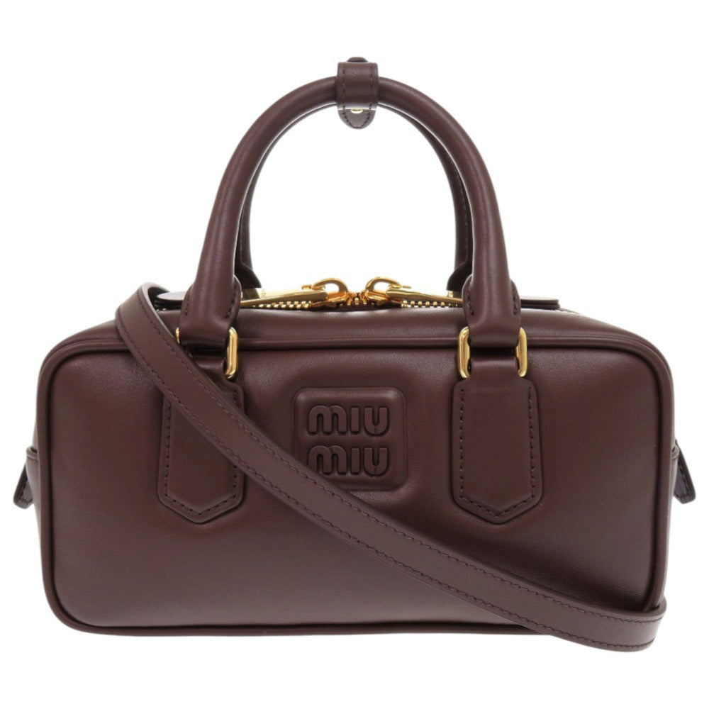 新品同様 ミュウミュウ アルカディ 5BB142 レザー ブラウン 2WAY ハンドバッグ ショルダーバッグ 0142【中古】MIUMIU