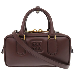 新品同様 ミュウミュウ アルカディ 5BB142 レザー ブラウン 2WAY ハンドバッグ ショルダーバッグ 0142【中古】MIUMIU