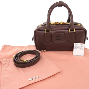 新品同様 ミュウミュウ アルカディ 5BB142 レザー ブラウン 2WAY ハンドバッグ ショルダーバッグ 0142【中古】MIUMIU