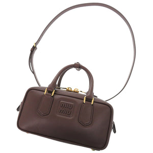 新品同様 ミュウミュウ アルカディ 5BB142 レザー ブラウン 2WAY ハンドバッグ ショルダーバッグ 0142【中古】MIUMIU