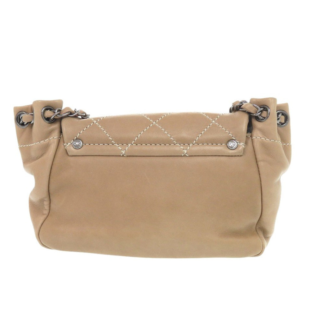 美品 シャネル ワイルドステッチ ココマーク チェーン ショルダーバッグ ラムスキン ベージュ 0157【中古】CHANEL