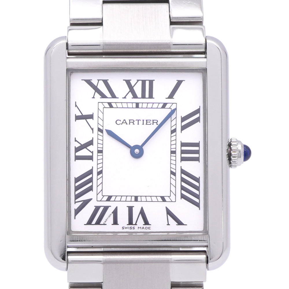 美品 カルティエ タンクソロ LM W5200014 クオーツ 腕時計 SS シルバー文字盤 0174【中古】CARTIER メンズ