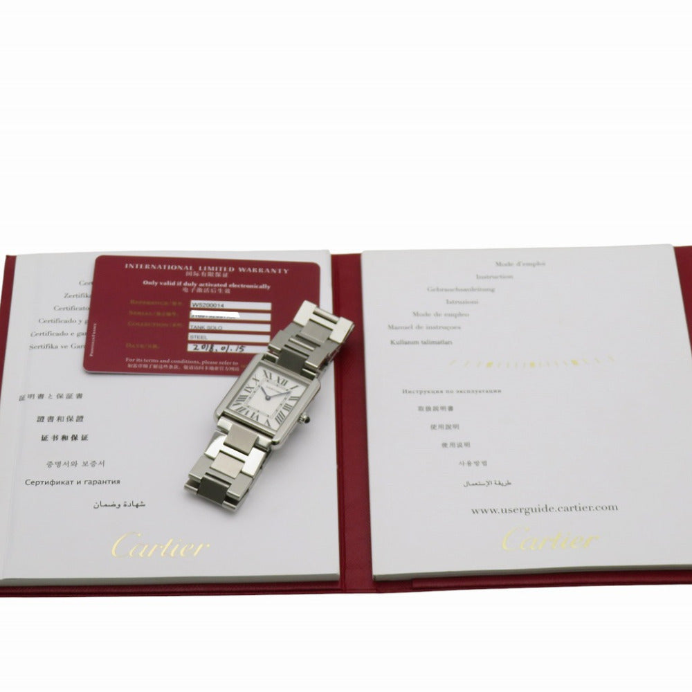 美品 カルティエ タンクソロ LM W5200014 クオーツ 腕時計 SS シルバー文字盤 0174【中古】CARTIER メンズ