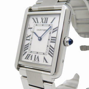 美品 カルティエ タンクソロ LM W5200014 クオーツ 腕時計 SS シルバー文字盤 0174【中古】CARTIER メンズ