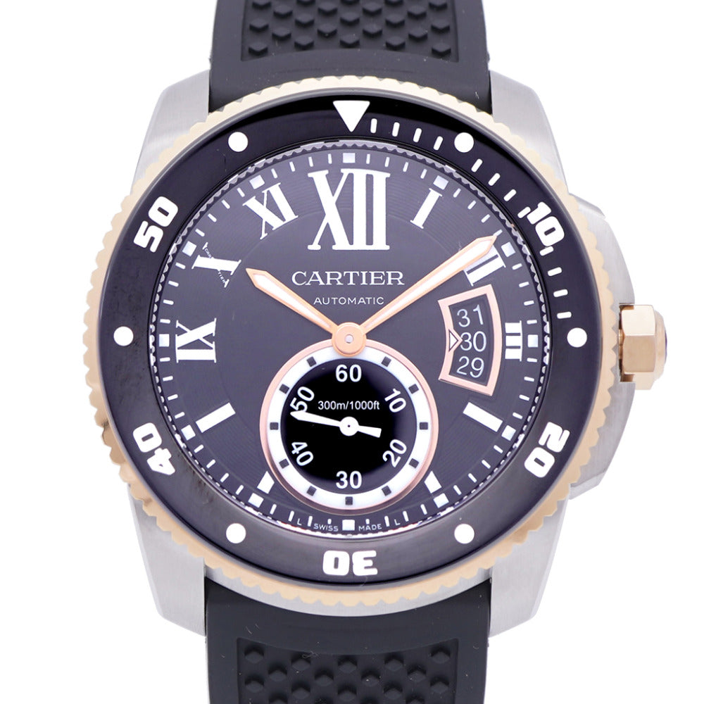 新品同様 カルティエ カリブル ドゥ カルティエ ダイバー W2CA0004 自動巻き 腕時計 K18PG/SS/ラバー ブラック 0180【中古】CARTIER メンズ