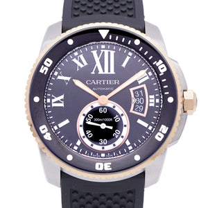 新品同様 カルティエ カリブル ドゥ カルティエ ダイバー W2CA0004 自動巻き 腕時計 K18PG/SS/ラバー ブラック 0180【中古】CARTIER メンズ