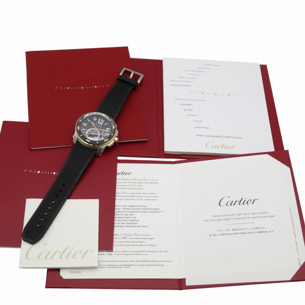 新品同様 カルティエ カリブル ドゥ カルティエ ダイバー W2CA0004 自動巻き 腕時計 K18PG/SS/ラバー ブラック 0180【中古】CARTIER メンズ