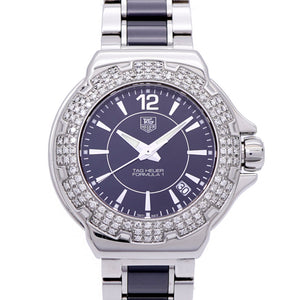 美品 タグホイヤー フォーミュラ1 ダイヤベゼル WAH1214.BA0859 クオーツ 腕時計 SS/セラミック/ダイヤモンド ブラック 黒文字盤 0182【中古】TAG HEUER レディース