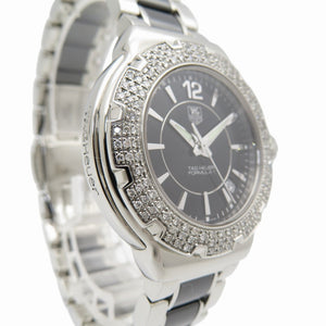 美品 タグホイヤー フォーミュラ1 ダイヤベゼル WAH1214.BA0859 クオーツ 腕時計 SS/セラミック/ダイヤモンド ブラック 黒文字盤 0182【中古】TAG HEUER レディース