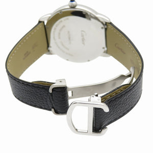 カルティエ ロンドソロ XL W6701010 自動巻き 腕時計 SS/レザー シルバー文字盤 0186【中古】CARTIER メンズ