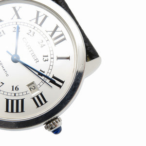 カルティエ ロンドソロ XL W6701010 自動巻き 腕時計 SS/レザー シルバー文字盤 0186【中古】CARTIER メンズ