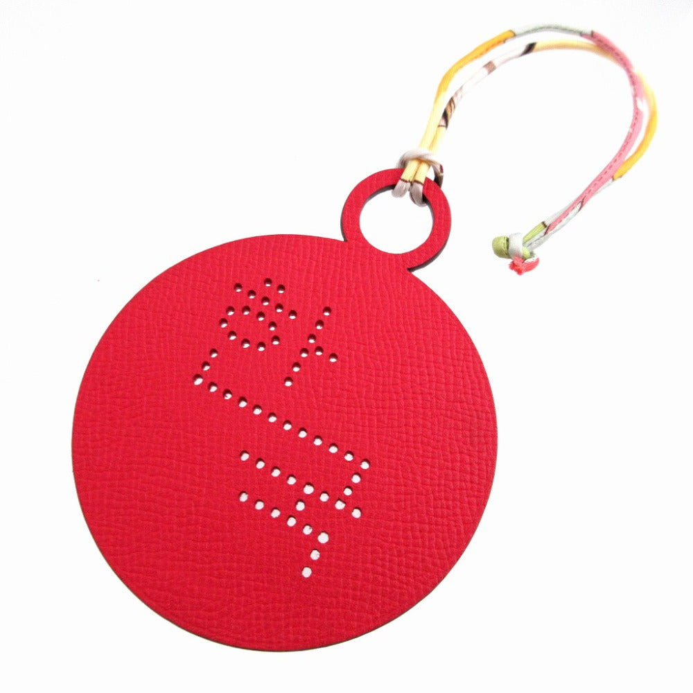 新品同様 エルメス プティアッシュ トリヨンクレマンス エプソン レッド 赤 ピンク ハングル ラウンド バッグチャーム キーホルダー 0221【中古】HERMES