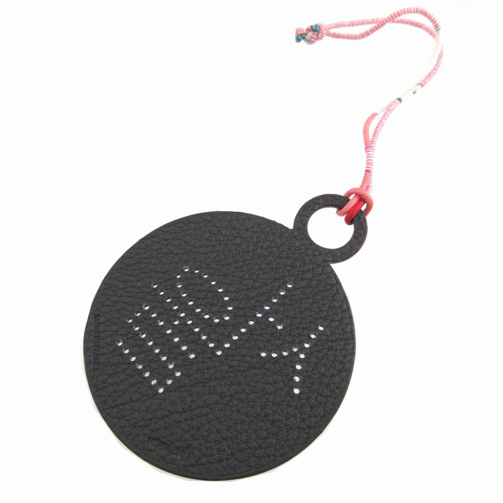 新品同様 エルメス プティアッシュ トリヨンクレマンス エプソン ブルー 青 ブラック 黒 ハングル ラウンド バッグチャーム キーホルダー 0222【中古】HERMES