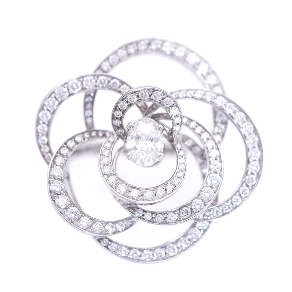 美品 シャネル カメリア オーバルダイヤ0.8ct / 140ダイヤモンド1.81ct ダイヤ ＃51 K18WG 750 ホワイトゴールド リング ジュエリー 指輪 0234【中古】CHANEL レディース