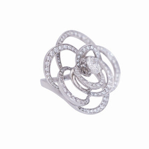 美品 シャネル カメリア オーバルダイヤ0.8ct / 140ダイヤモンド1.81ct ダイヤ ＃51 K18WG 750 ホワイトゴールド リング ジュエリー 指輪 0234【中古】CHANEL レディース