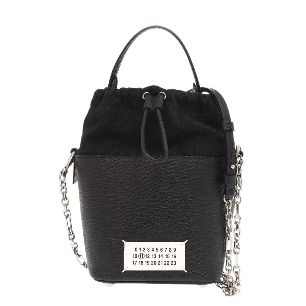 新品同様 メゾン マルジェラ 5AC バケットバッグ S61WG0035 レザー コットンキャンバス ブラック ショルダーバッグ 黒 0254【中古】Maison Margiela