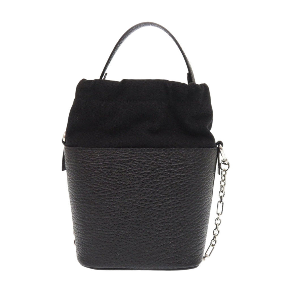新品同様 メゾン マルジェラ 5AC バケットバッグ S61WG0035 レザー コットンキャンバス ブラック ショルダーバッグ 黒 0254【中古】Maison Margiela