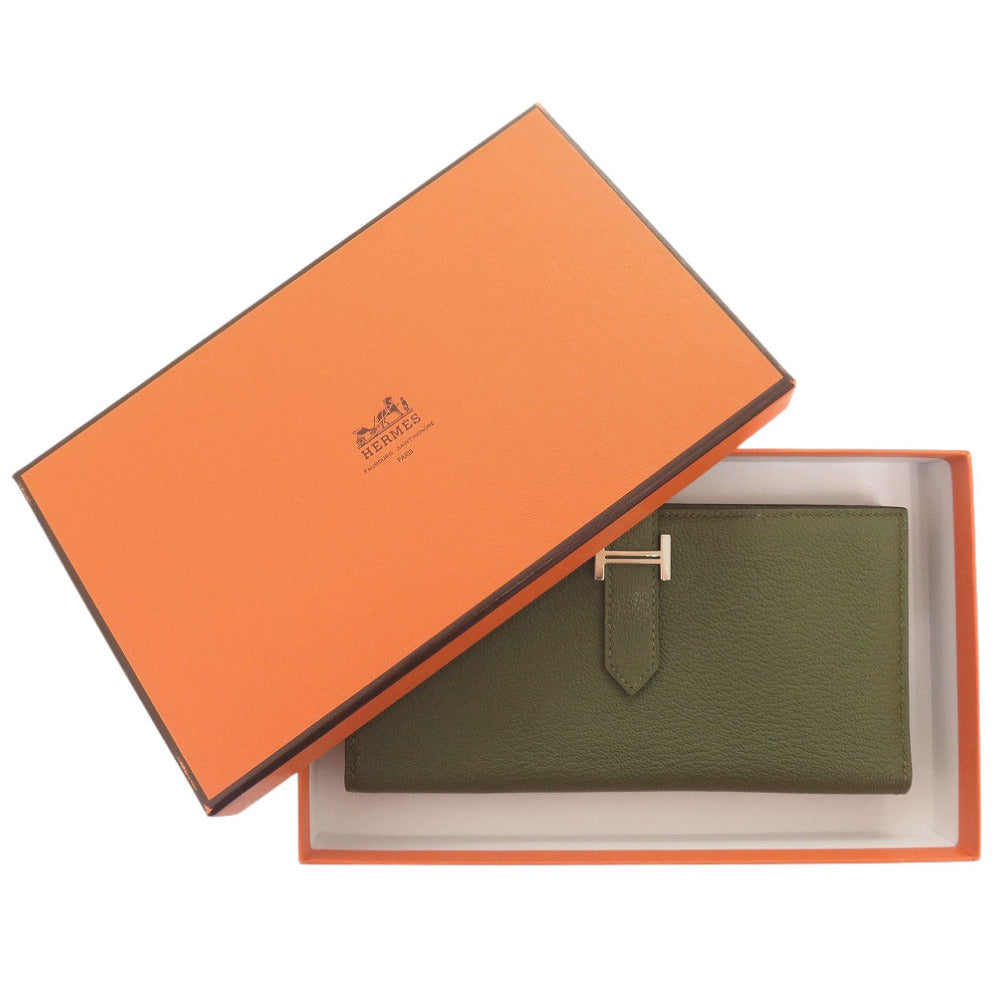 美品 エルメス ベアンスフレ シェーブル カノピ シルバー金具 □Q刻印(2013年製) 長財布 緑 0269【中古】HERMES