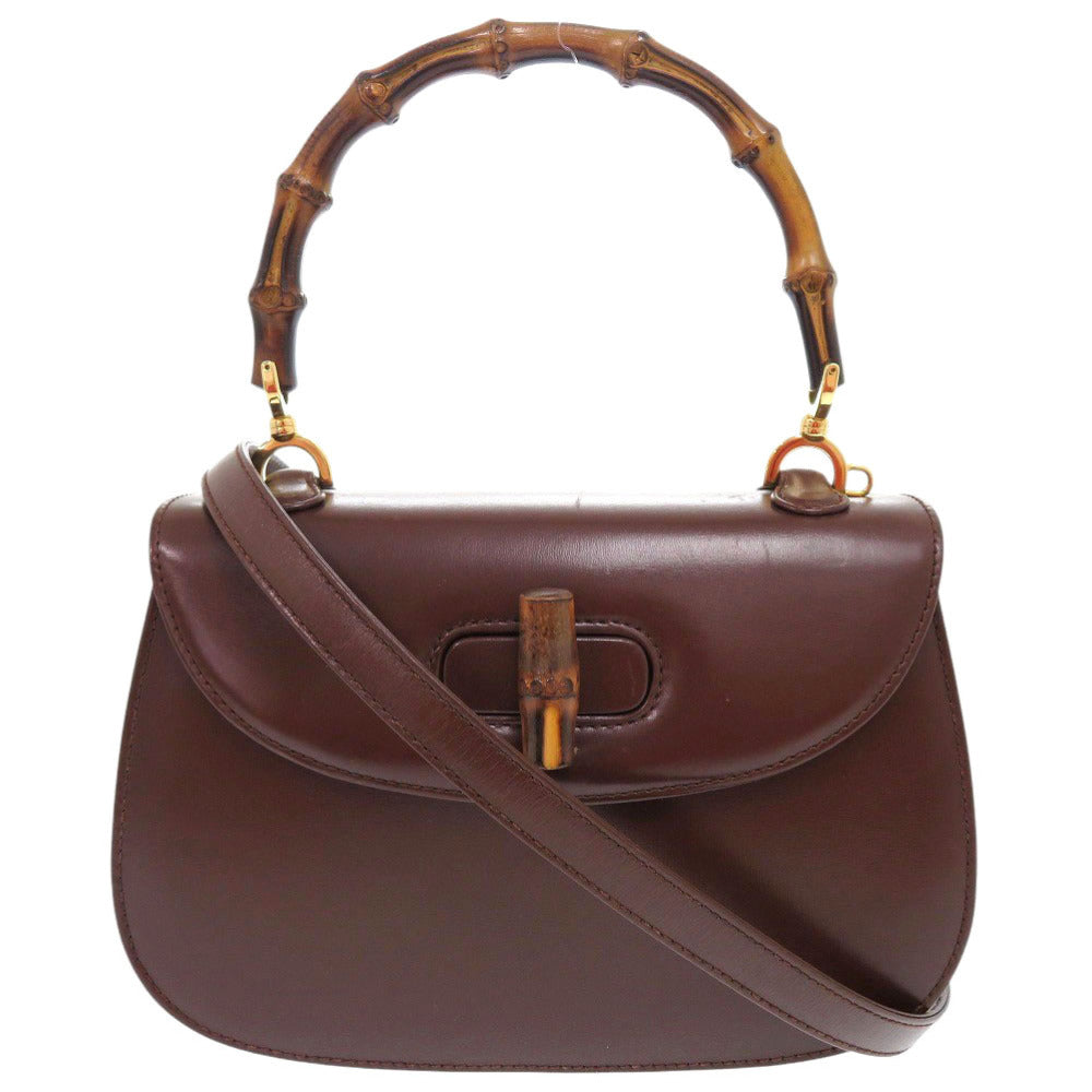 美品 グッチ バンブー 000 46 0188 レザー ダークブラウン 2WAY ハンドバッグ ショルダーバッグ 0274【中古】GUCCI
