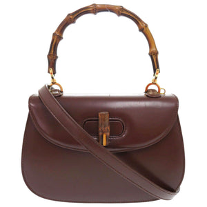 美品 グッチ バンブー 000 46 0188 レザー ダークブラウン 2WAY ハンドバッグ ショルダーバッグ 0274【中古】GUCCI