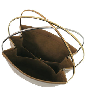 新品同様 カルティエ トリニティ ボックスカーフ ベージュ ハンドバッグ 0287【中古】CARTIER