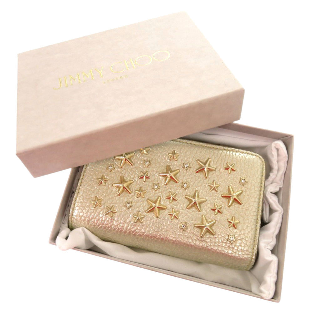 ジミーチュウ スタースタッズ レザー ラインストーン スタッズ ゴールド 二つ折り財布 0292【中古】JIMMY CHOO