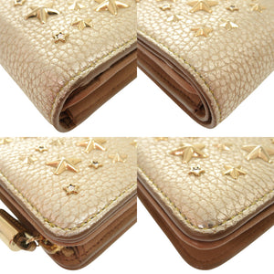 ジミーチュウ スタースタッズ レザー ラインストーン スタッズ ゴールド 二つ折り財布 0292【中古】JIMMY CHOO