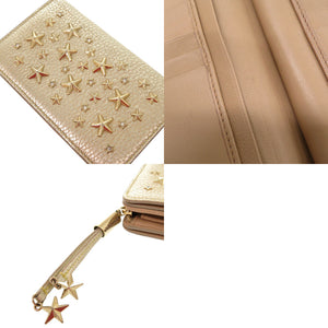 ジミーチュウ スタースタッズ レザー ラインストーン スタッズ ゴールド 二つ折り財布 0292【中古】JIMMY CHOO