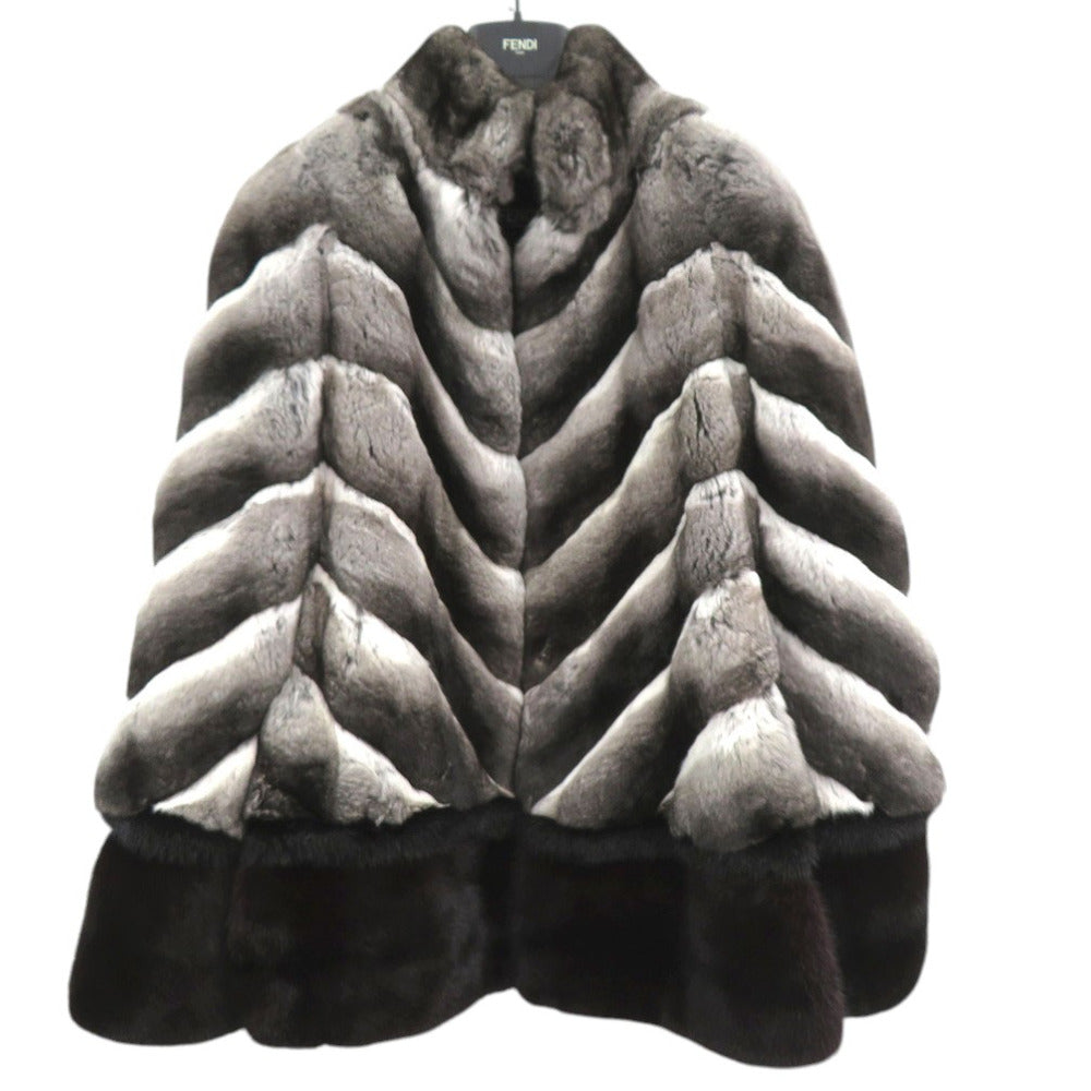 新品同様 フェンディ ポンチョ チン チラ グレー 毛皮 ファー 0322【中古】FENDI