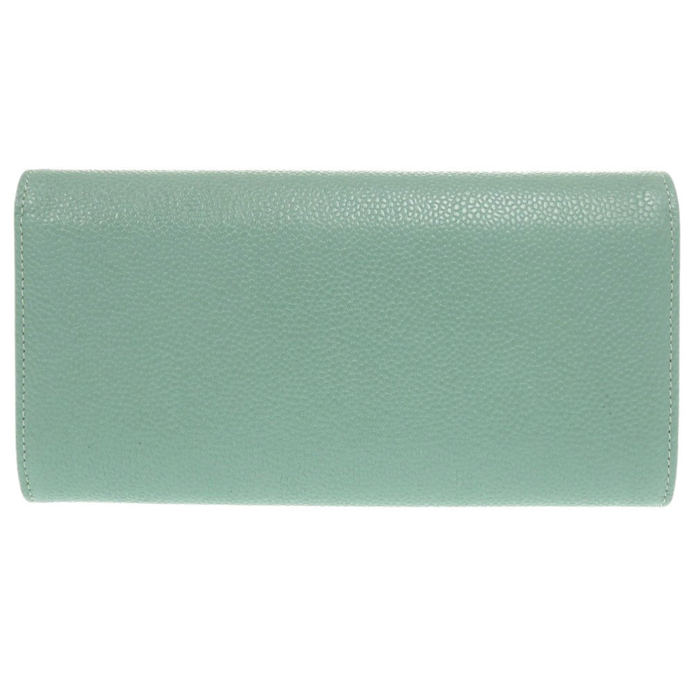 新品同様 シャネル ココマーク キャビアスキン 18番台 シルバー金具 ミントグリーン 長財布 0330【中古】CHANEL