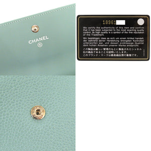 新品同様 シャネル ココマーク キャビアスキン 18番台 シルバー金具 ミントグリーン 長財布 0330【中古】CHANEL