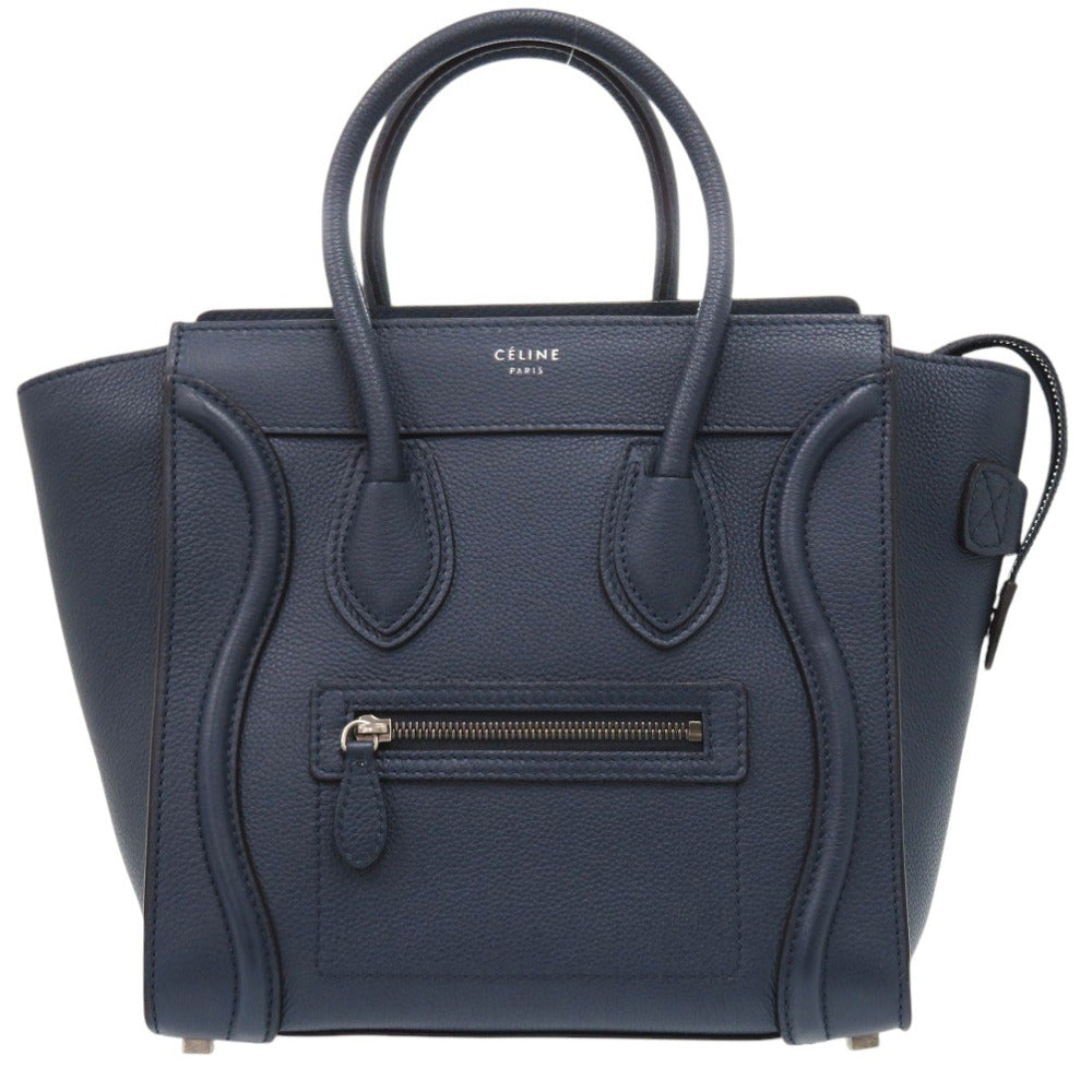 美品 セリーヌ ラゲージ マイクロ ショッパー ハンドバッグ レザー ネイビー 0360【中古】CELINE レディース
