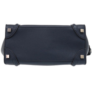 美品 セリーヌ ラゲージ マイクロ ショッパー ハンドバッグ レザー ネイビー 0360【中古】CELINE レディース