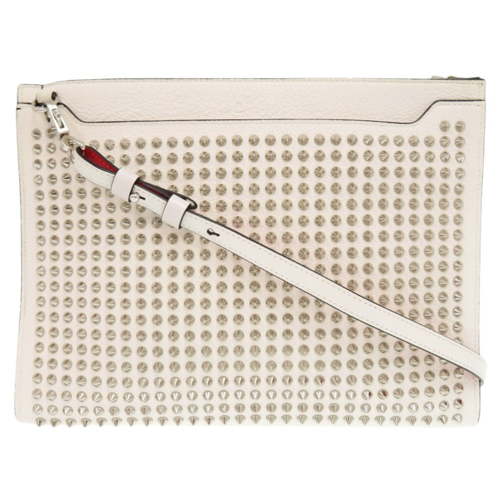 美品 クリスチャンルブタン スカイポーチ スパイクスタッズ レザー ホワイト 2WAY クラッチバッグ ショルダーバッグ 0362【中古】Christian Louboutin