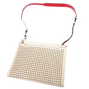 美品 クリスチャンルブタン スカイポーチ スパイクスタッズ レザー ホワイト 2WAY クラッチバッグ ショルダーバッグ 0362【中古】Christian Louboutin