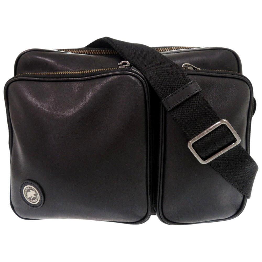 美品 ハンティングワールド バチューレザー レザー ブラック ショルダーバッグ 黒 0367【中古】HUNTING WORLD メンズ