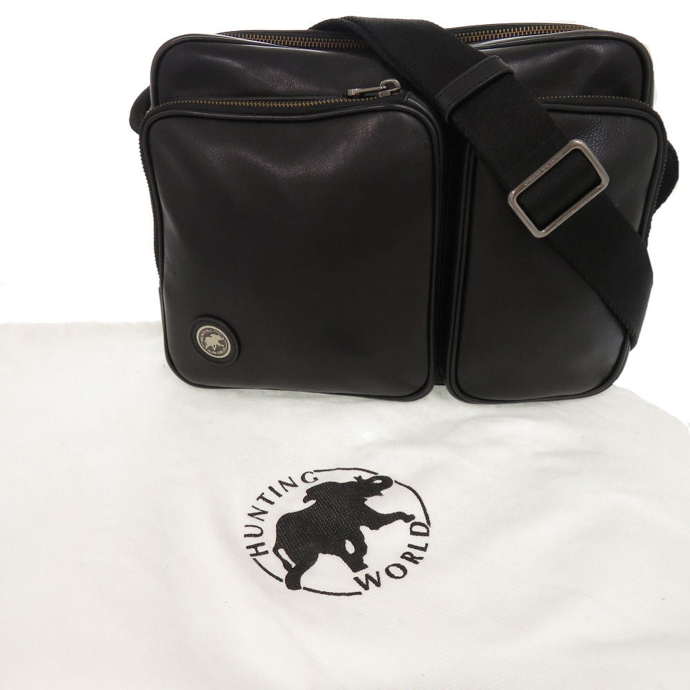 美品 ハンティングワールド バチューレザー レザー ブラック ショルダーバッグ 黒 0367【中古】HUNTING WORLD メンズ
