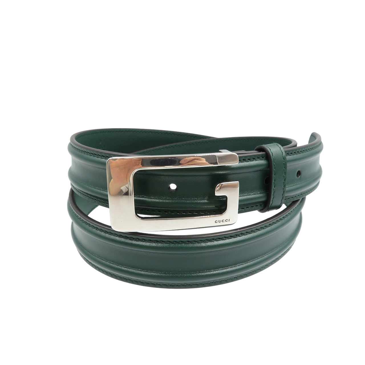 未使用 グッチ Gバックル 709950 サイズ95 レザー グリーン ベルト 0368【中古】GUCCI