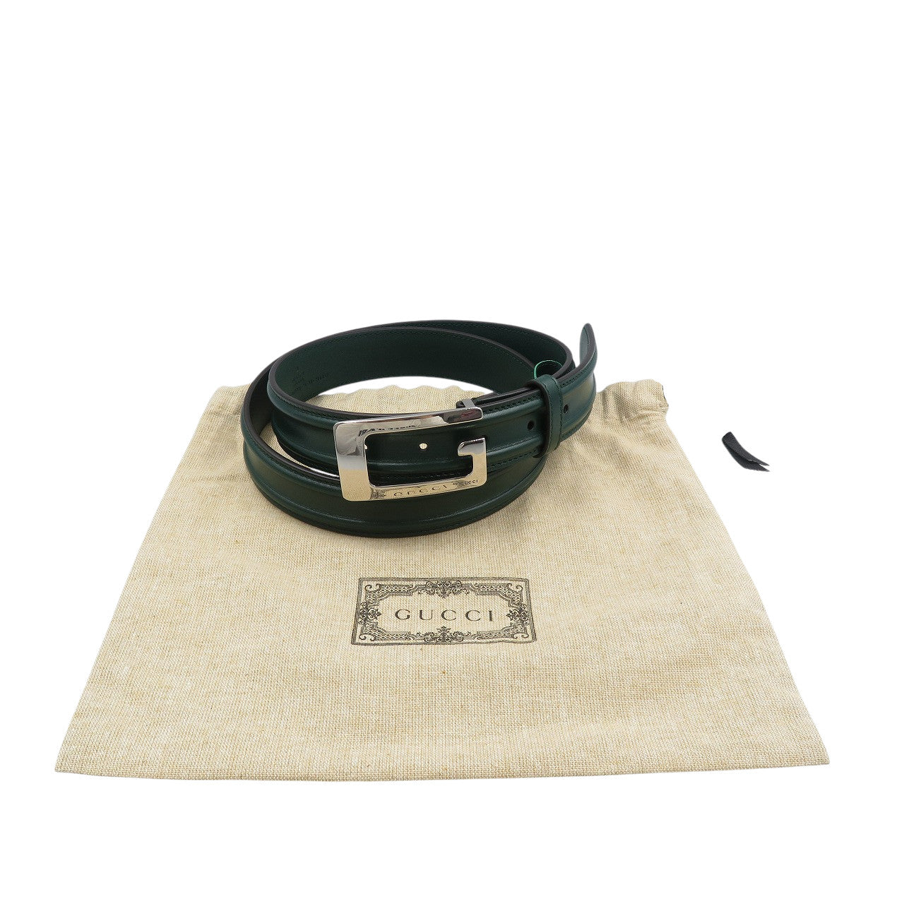 未使用 グッチ Gバックル 709950 サイズ95 レザー グリーン ベルト 0368【中古】GUCCI