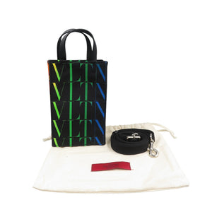 未使用 ヴァレンティノガラヴァーニ キャンバス シルバー金具 ブラック マルチカラー 2WAY ショルダーバッグ 0376【中古】VALENTINO GARAVANI