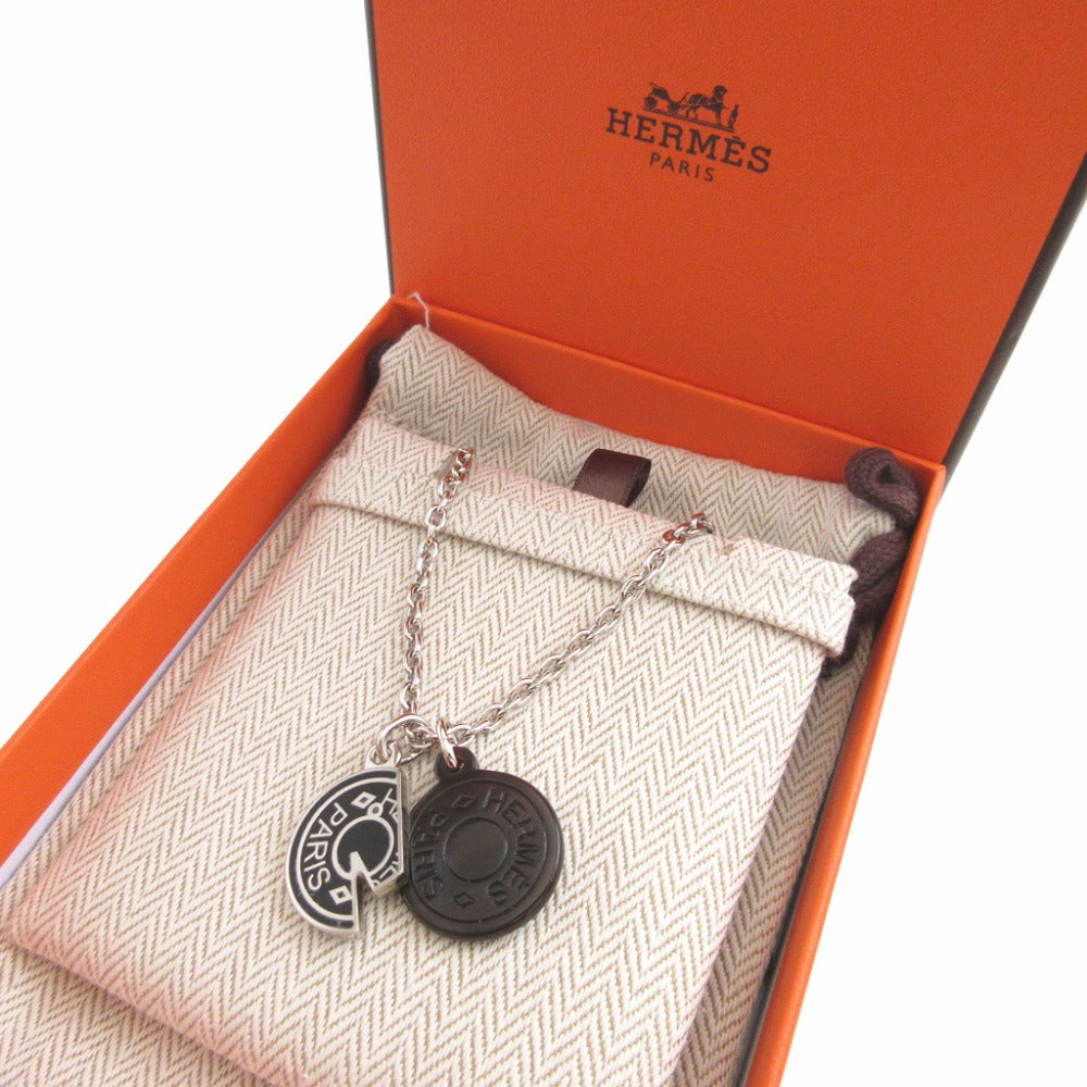 未使用 エルメス カルーゼル GD0253(2023年製) メタル バッファローホーン シルバー ブラウン 茶 ネックレス 0386【中古】HERMES