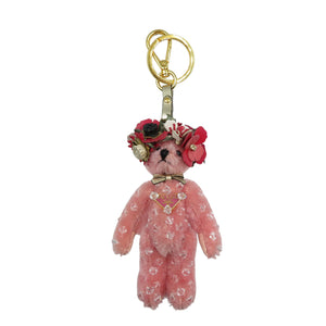 美品 プラダ Teddy くま 1TO049_2C3X_F0028 花 アクリル ゴールド金具 ピンク バッグチャーム 0391-1【中古】PRADA