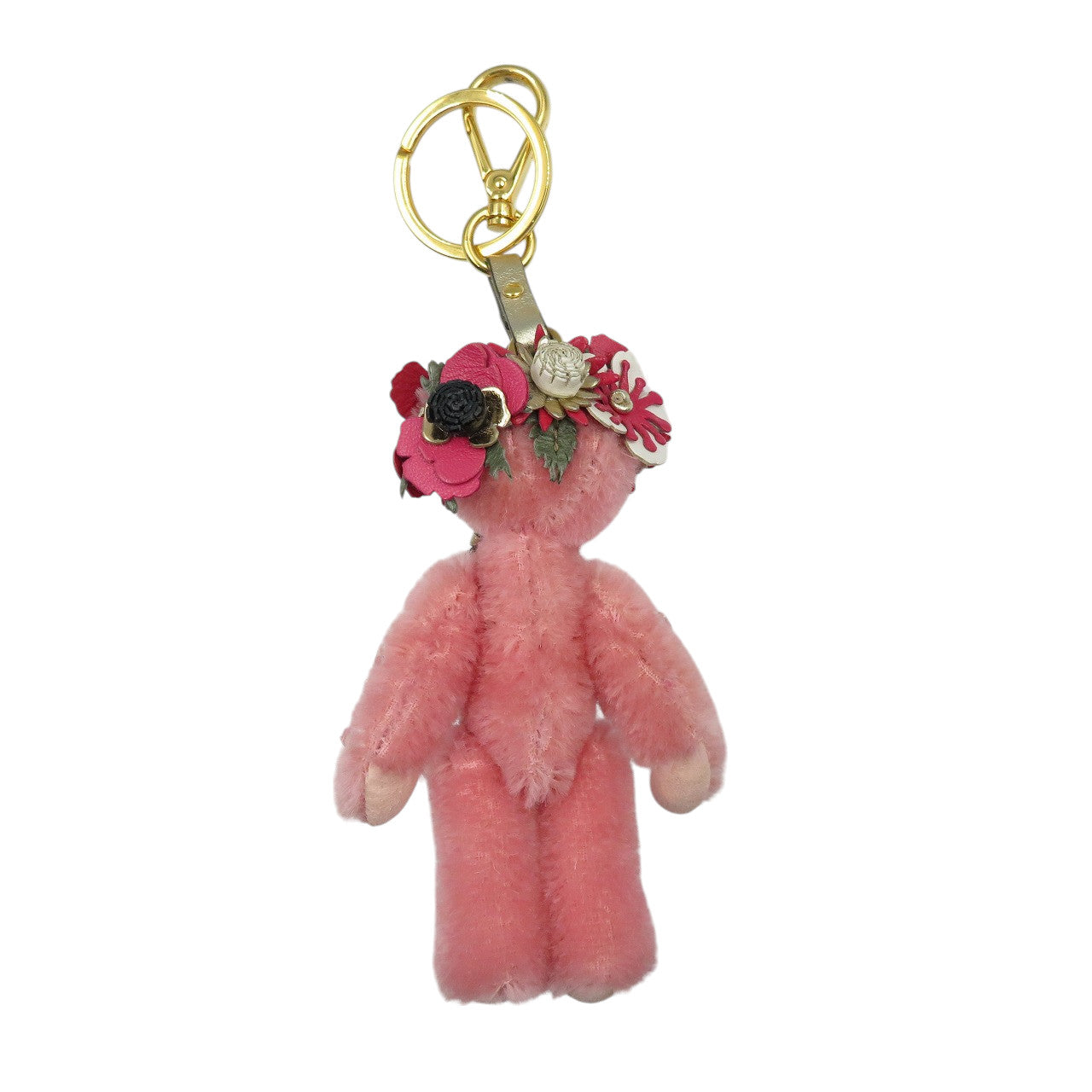 美品 プラダ Teddy くま 1TO049_2C3X_F0028 花 アクリル ゴールド金具 ピンク バッグチャーム 0391-1【中古】PRADA