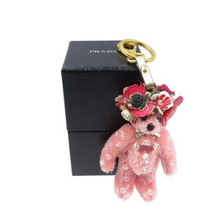 美品 プラダ Teddy くま 1TO049_2C3X_F0028 花 アクリル ゴールド金具 ピンク バッグチャーム 0391-1【中古】PRADA
