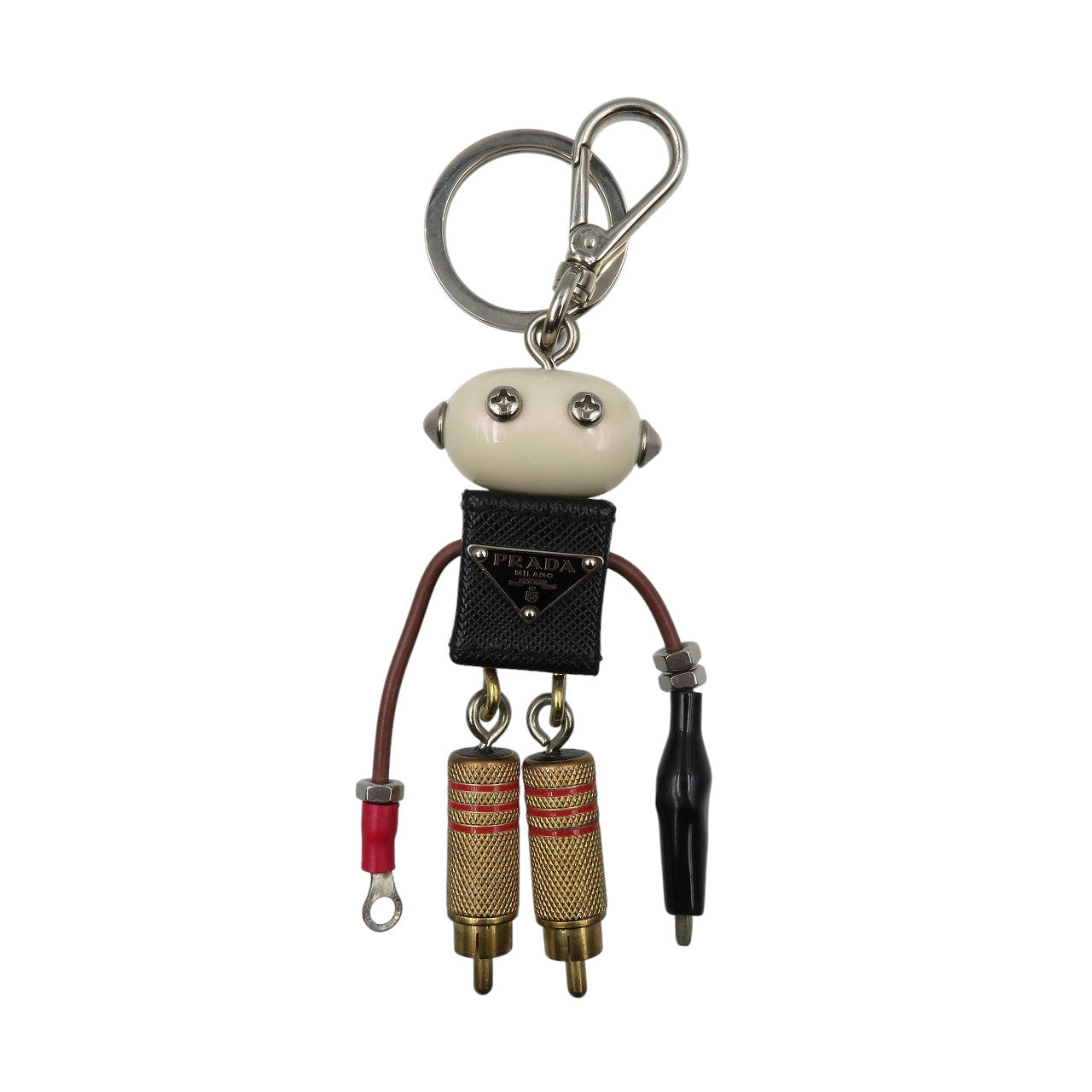 プラダ ロボット サフィアーノレザー バッグチャーム レザー シルバー金具 ブラック ゴールド レッド バッグチャーム 0391-3【中古】PRADA