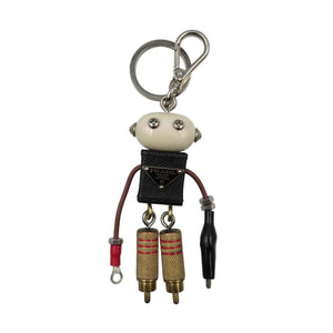 プラダ ロボット サフィアーノレザー バッグチャーム レザー シルバー金具 ブラック ゴールド レッド バッグチャーム 0391-3【中古】PRADA