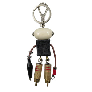 プラダ ロボット サフィアーノレザー バッグチャーム レザー シルバー金具 ブラック ゴールド レッド バッグチャーム 0391-3【中古】PRADA