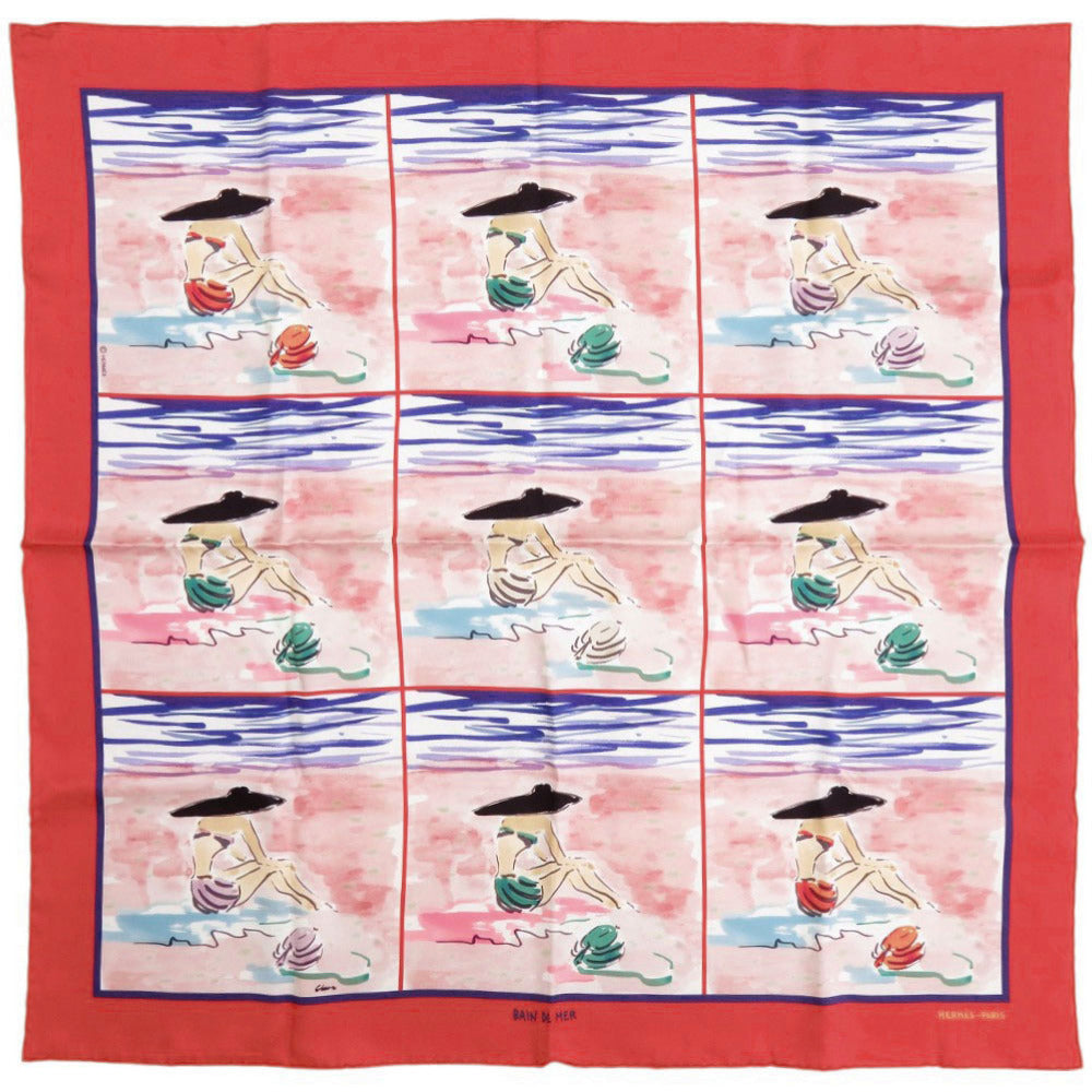 美品 エルメス カレ70 BAIN DE MER 海水浴 シルク マルチカラー スカーフ 0392【中古】HERMES