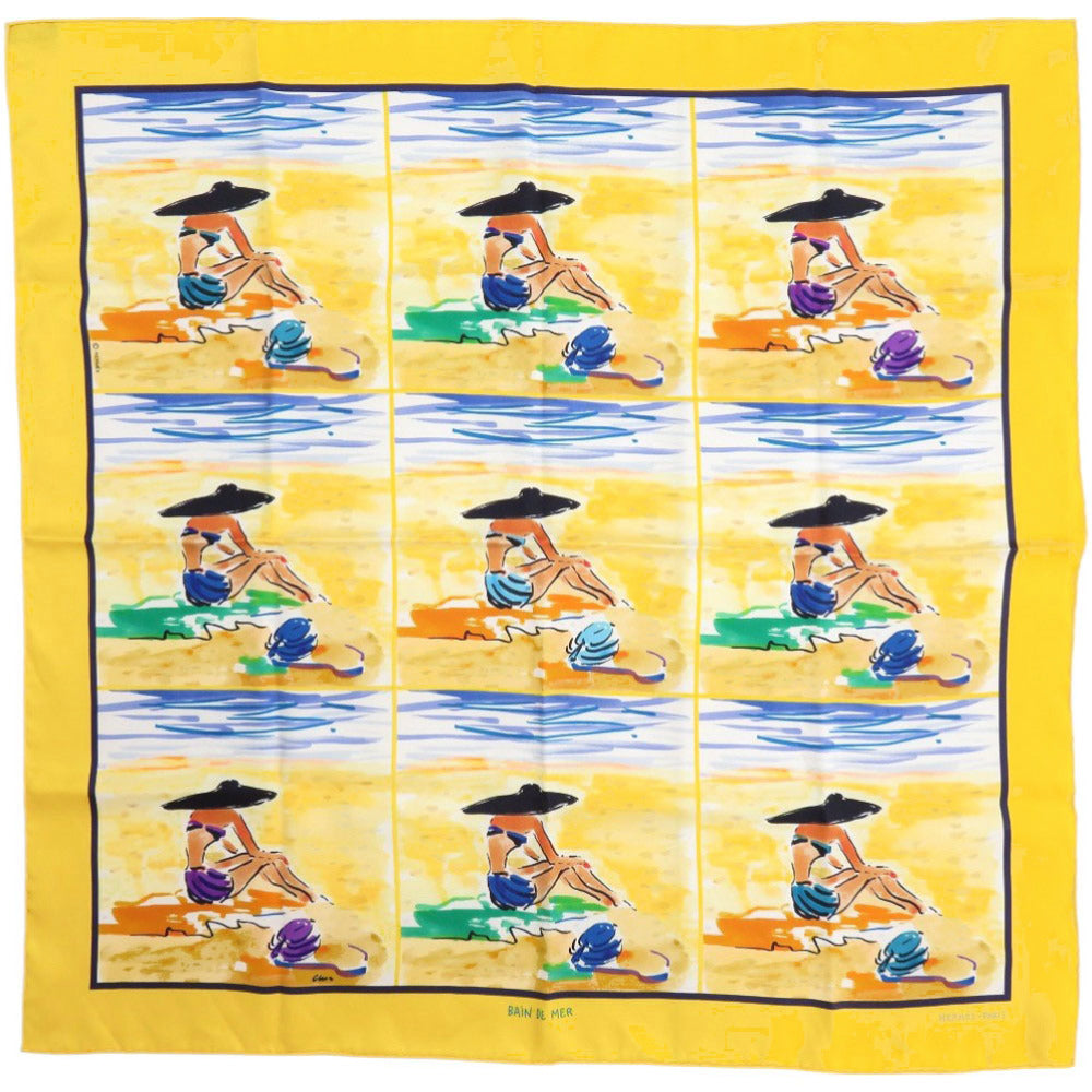 美品 エルメス カレ70 BAIN DE MER 海水浴 シルク マルチカラー スカーフ 0392【中古】HERMES
